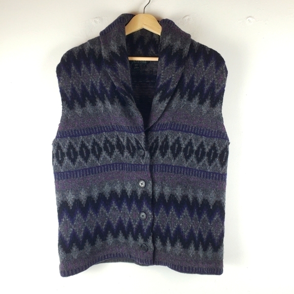 Lauren Ralph Lauren Cardigan Large Sleeveless Purple Black Southwest Lambswool‎ - Picture 1 of 9
